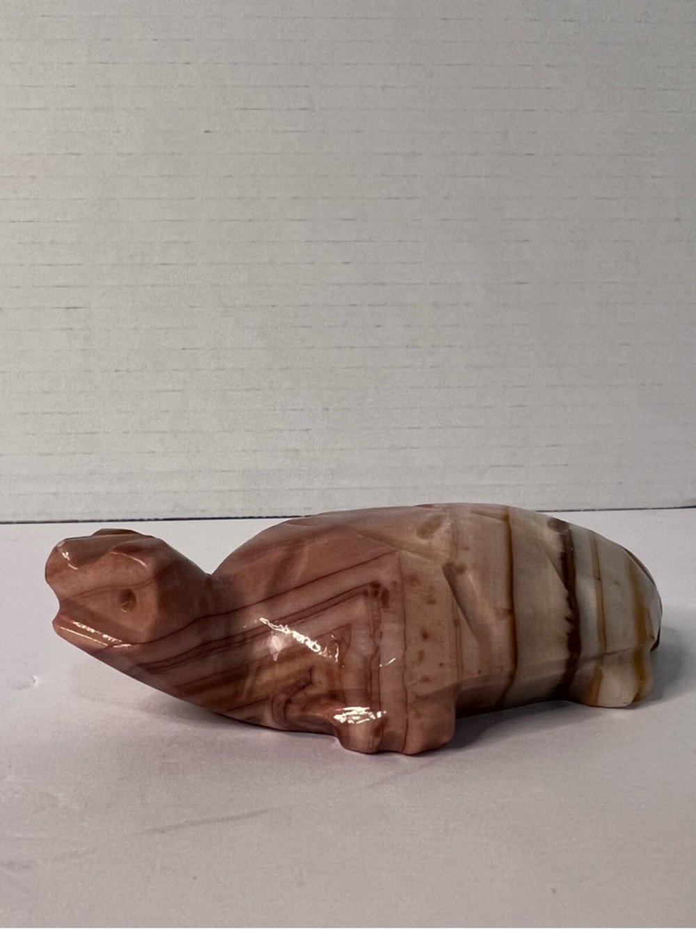 Vintage Hand Carved Polished Quartz Turtle Figurine, Paperweight, 4" Long, 7 Oz